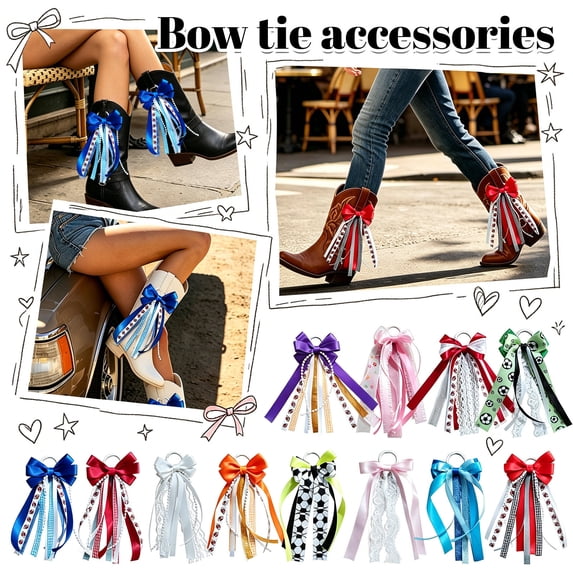 Blue Ribbon Bow Martin Boot Bows for Cowboy Boot Decorations Blue Glitter Glitter Pearl Lace Layered Boot Accessories for Holiday Birthday School Party Decor