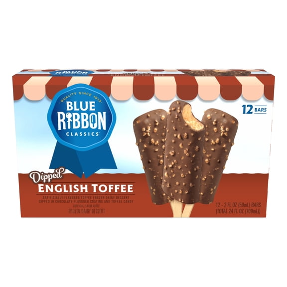 Blue Ribbon Classics English Toffee Coated With Chocolate Flavor and Toffee Pieces Frozen Dessert Treat Bar, 24 fl oz, 12 pack