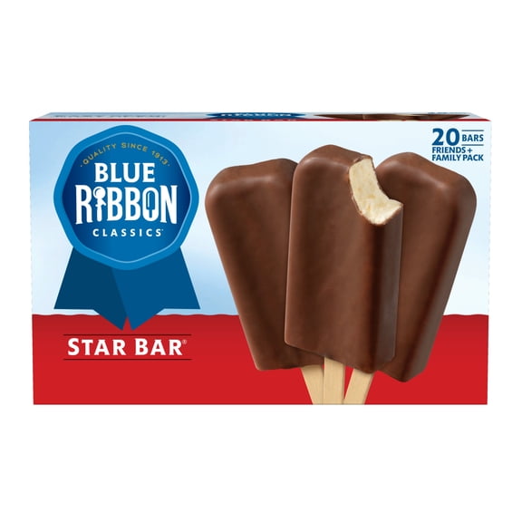 Blue Ribbon Classics Star Chocolate Flavored Coated Artificially Vanilla Flavored Frozen Dessert Treat Bar, 45 fl oz, 20 Pack