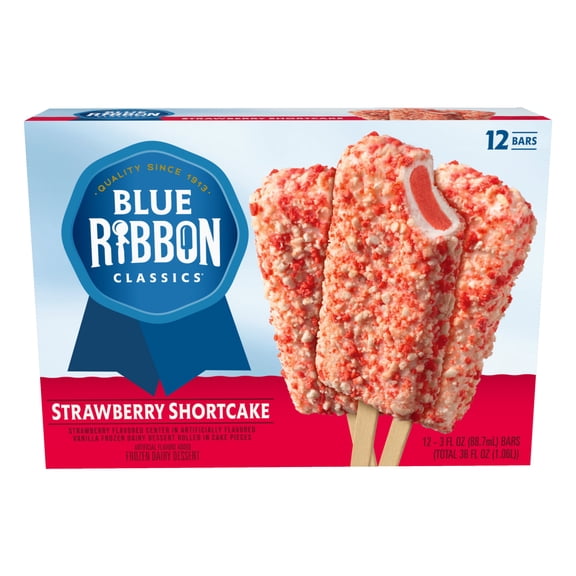 Blue Ribbon Classics Strawberry Shortcake Coated Artificially Flavored Vanilla Frozen Dessert Treat Bar, 36 fl oz, 12 Pack