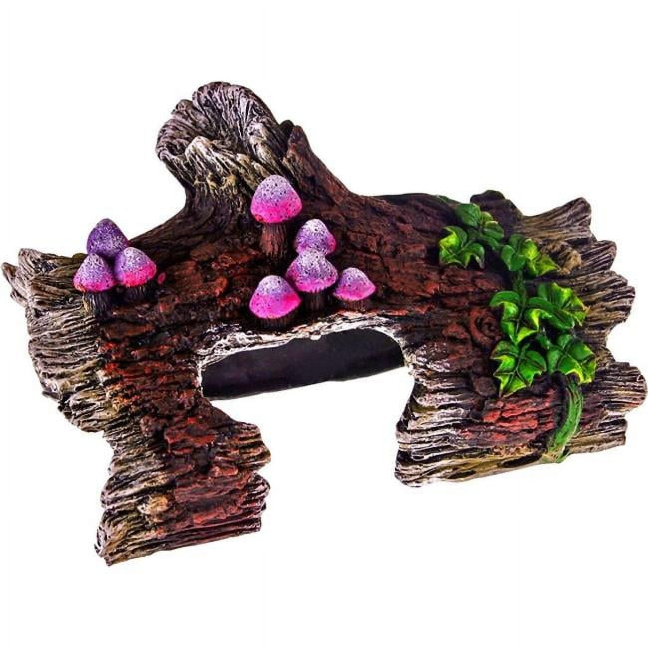 Medium Brown Log Hideaway with Purple Mushrooms and Green Vines
