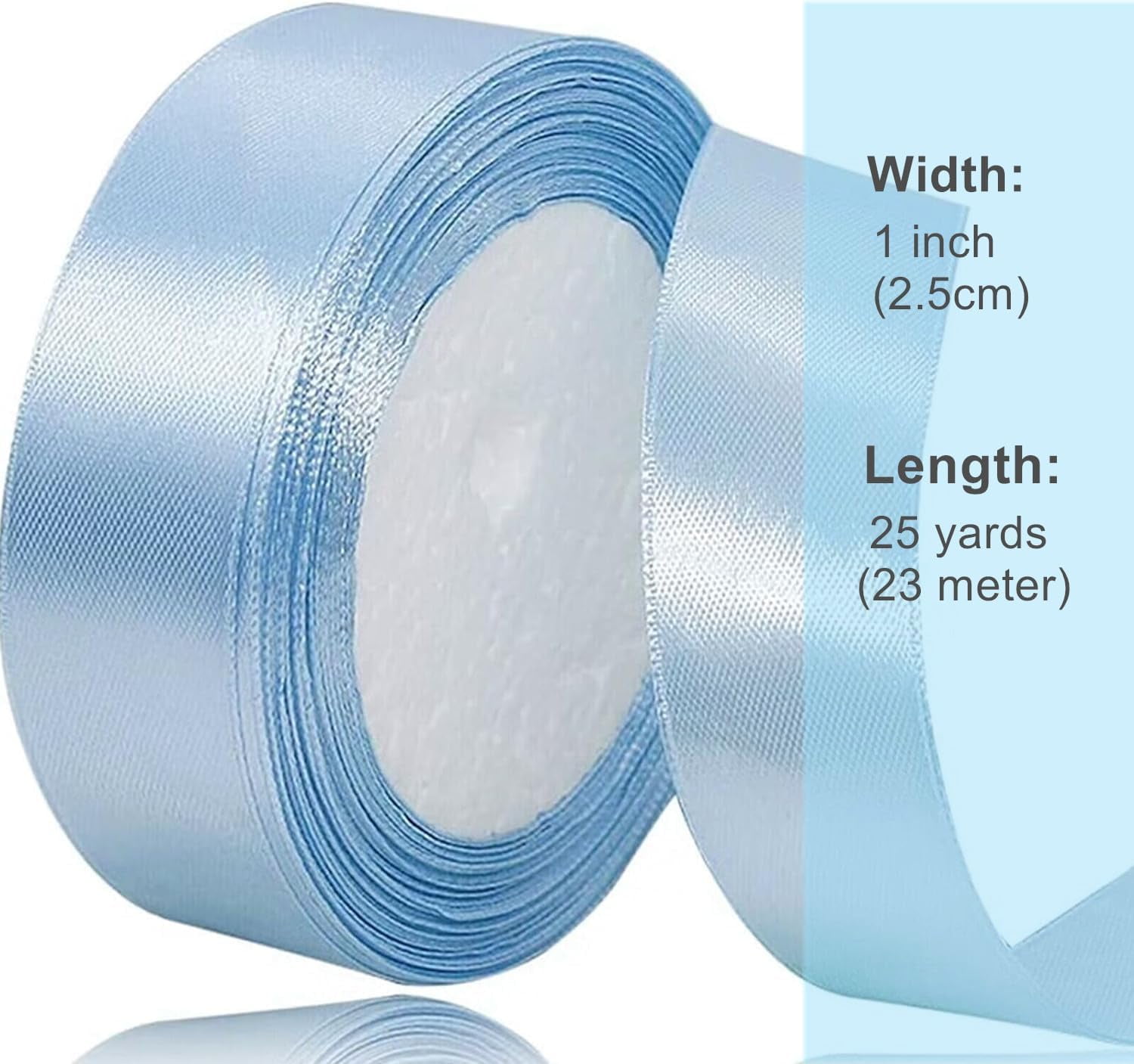 Blue Ribbon Satin 1 Inch X 25 Yards, Fabric Light Blue Ribbon For Gift