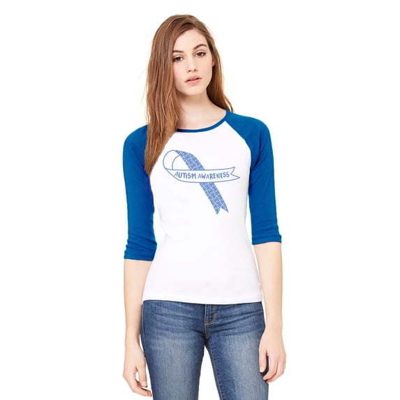 Blue Ribbon Tee Autism Awareness Gifts Autism 3/4 Sleeve Raglan T-Shirt Women Puzzle Graphic Novelty Shirt for Her