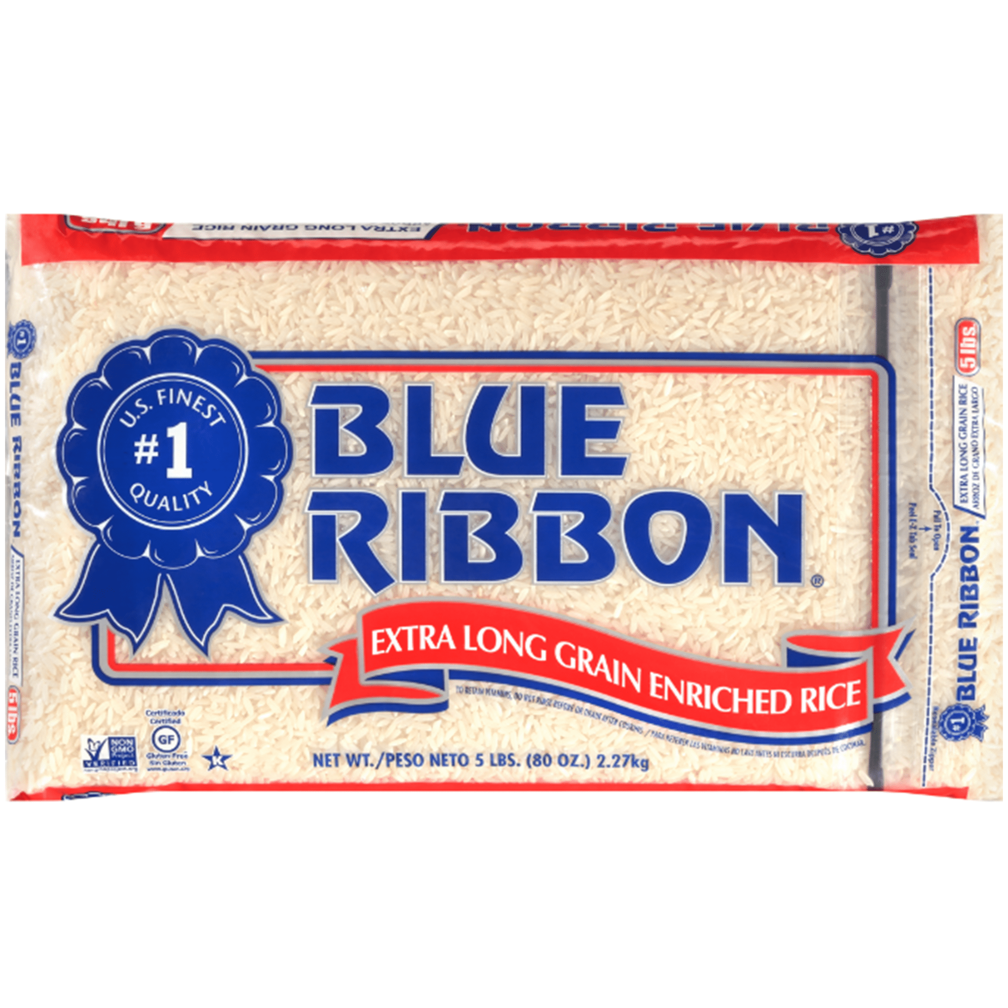 Blue Ribbon White Rice, Extra Long Grain Enriched Rice, Gluten Free, 5 lb Bag