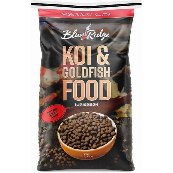 Blue Ridge Koi Fish Food 25lb - Koi Food Color Growth Formula, Goldfish Food, Premium Fish Food for Ponds, Ponds Fish Food, Floating Pond Pellets