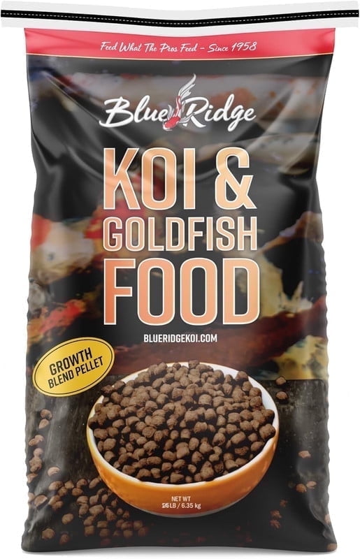 Blue Ridge Koi Fish Food 25lb - Koi Food 3/16 Large and Mini Blend Growth Formula, Goldfish Food, Premium Fish Food for Ponds, Ponds Fish Food, Floating Pond Pellets