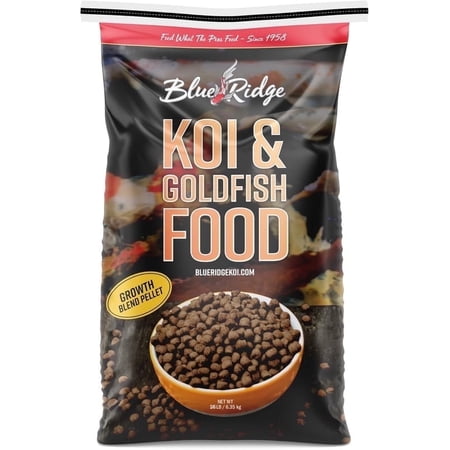 Blue Ridge Koi Fish Food 25lb - Koi Food 3/16” Large and Mini Blend Growth Formula, Goldfish Food, Premium Fish Food for Ponds, Ponds Fish Food, Floating Pond Pellets