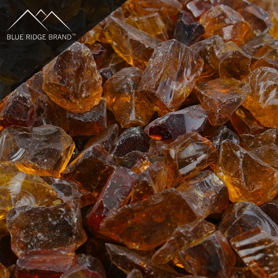 Blue Ridge Brand™ 1/2" Crushed Glass for Fire Pit - Fireplace and Landscaping - Amber - 20 Pound