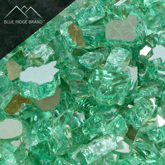 Blue Ridge Brandâ„¢ 1/2" Reflective Fire Pit Glass for Fireplace and Landscaping - Green - 10 Pound