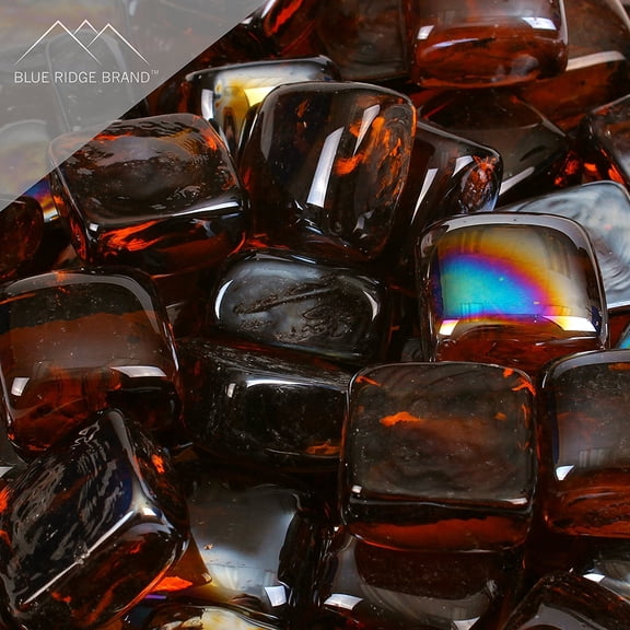 Blue Ridge Brand 1" Reflective Fire Glass Cubes - Professional Grade Fire Pit Glass Squares - Amber - 50 Pound