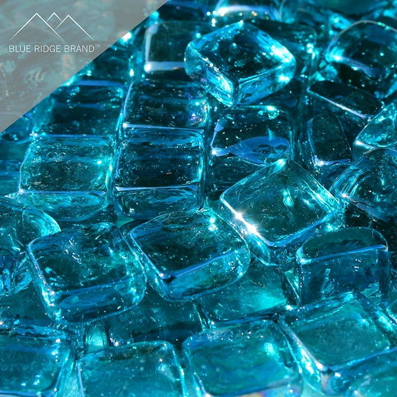 Blue Ridge Brand 1" Reflective Fire Glass Cubes - Professional Grade Fire Pit Glass Squares - Aqua Blue - 20 Pound
