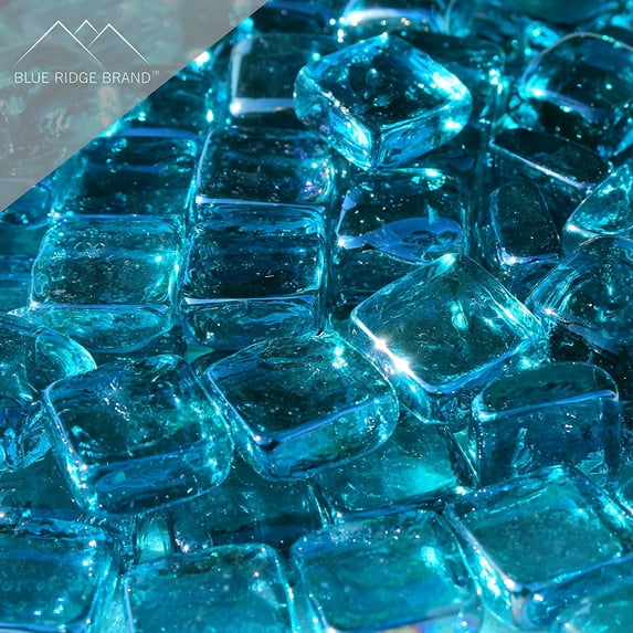Blue Ridge Brand 1" Reflective Fire Glass Cubes - Professional Grade Fire Pit Glass Squares - Aqua Blue - 50 Pound