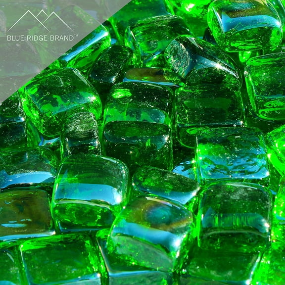 Blue Ridge Brand 1" Reflective Fire Glass Cubes - Professional Grade Fire Pit Glass Squares - Green - 20 Pound