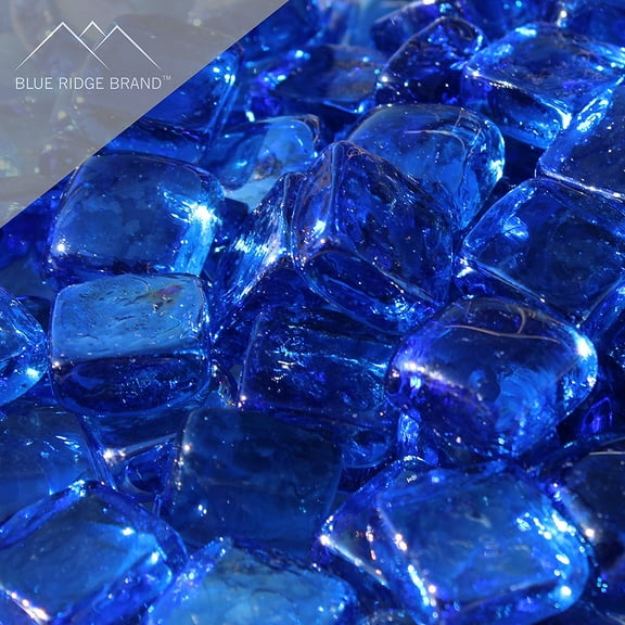 Blue Ridge Brand 1" Reflective Fire Glass Cubes - Professional Grade Fire Pit Glass Squares - Light Blue - 10 Pound