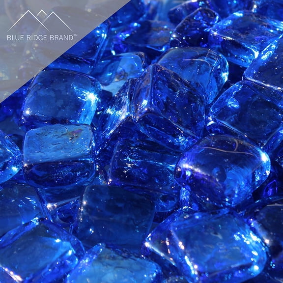 Blue Ridge Brand 1" Reflective Fire Glass Cubes - Professional Grade Fire Pit Glass Squares - Light Blue - 50 Pound