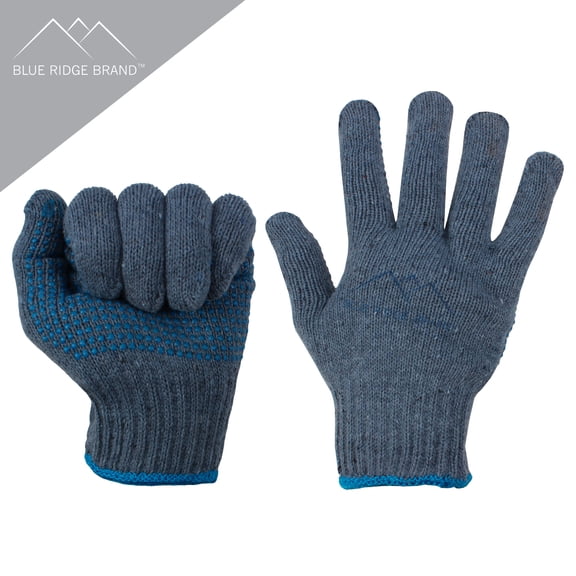 Blue Ridge Brand Natural Cotton Work Gloves - General Purpose PVC Dot Glove - Abrasion Resistant Rubber Grip Gloves - Men's Work Gloves