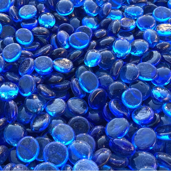 Blue Ridge Brand™ Reflective Fire Glass Beads - Professional Grade Fire Pit Glass - 1/2" Reflective Glass for Fire Pit and Landscaping (10 Pound, Medium Blue)