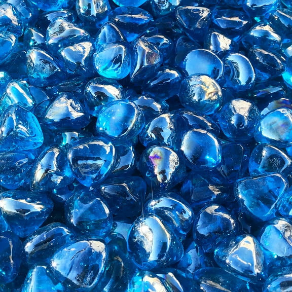 Blue Ridge Brand Reflective Fire Glass Diamonds - Professional Grade Fire Pit Glass - 1" Reflective Glass for Fire Pit and Landscaping (10 Pound, Sapphire Blue)