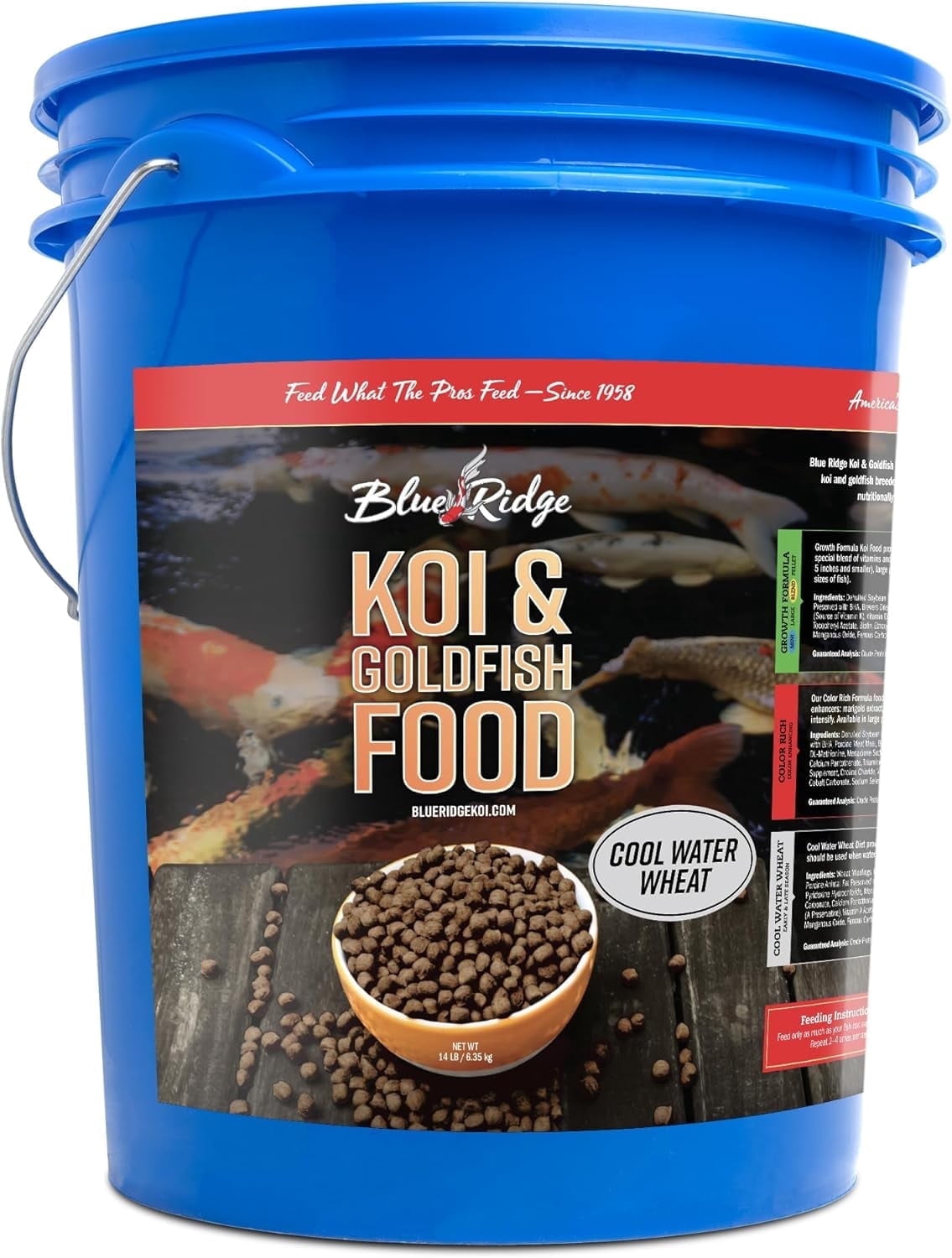 Blue Ridge Koi Fish Food 14lb - Koi Food Cool Water Wheat, Goldfish Food, Premium Fish Food for Ponds, Ponds Fish Food, Koi Food Fall and Winter Fish Food, Floating Pond Pellets