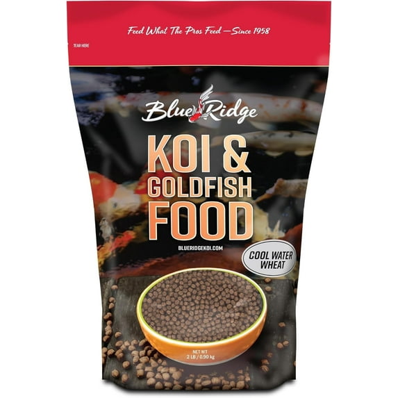Blue Ridge Koi Fish Food 2lb - Koi Food Cool Water Wheat, Goldfish Food, Premium Fish Food for Ponds, Ponds Fish Food, Koi Food Fall and Winter Fish Food, Floating Pond Pellets