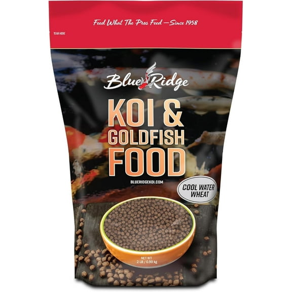 Blue Ridge Koi Fish Food 2lb - Koi Food Cool Water Wheat, Goldfish Food, Premium Fish Food for Ponds, Ponds Fish Food, Koi Food Fall and Winter Fish Food, Floating Pond Pellets