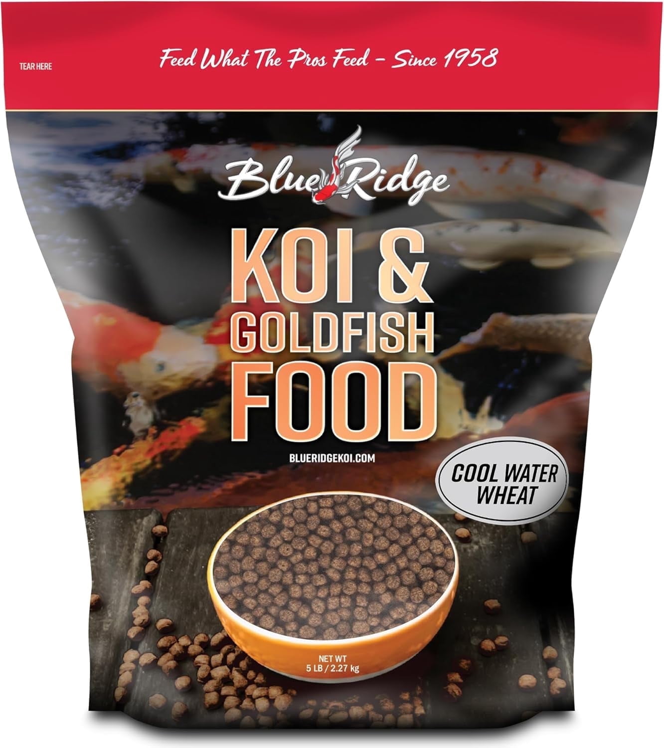 Blue Ridge Koi Fish Food 5lb - Koi Food Cool Water Wheat, Goldfish Food, Premium Fish Food for Ponds, Ponds Fish Food, Koi Food Fall and Winter Fish Food, Floating Pond Pellets