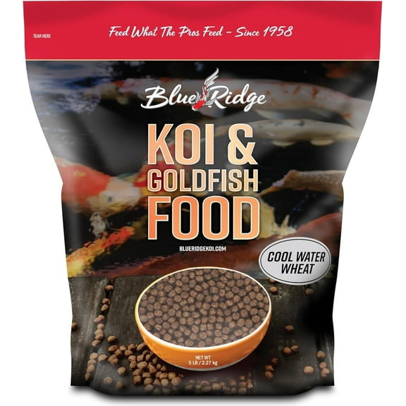 Blue Ridge Koi Fish Food 5lb - Koi Food Cool Water Wheat, Goldfish Food, Premium Fish Food for Ponds, Ponds Fish Food, Koi Food Fall and Winter Fish Food, Floating Pond Pellets
