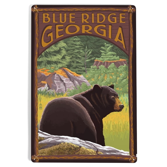 Blue Ridge, Georgia, Bear in Forest (12x18 Aluminum Art, Indoor Outdoor Metal Sign Decor)