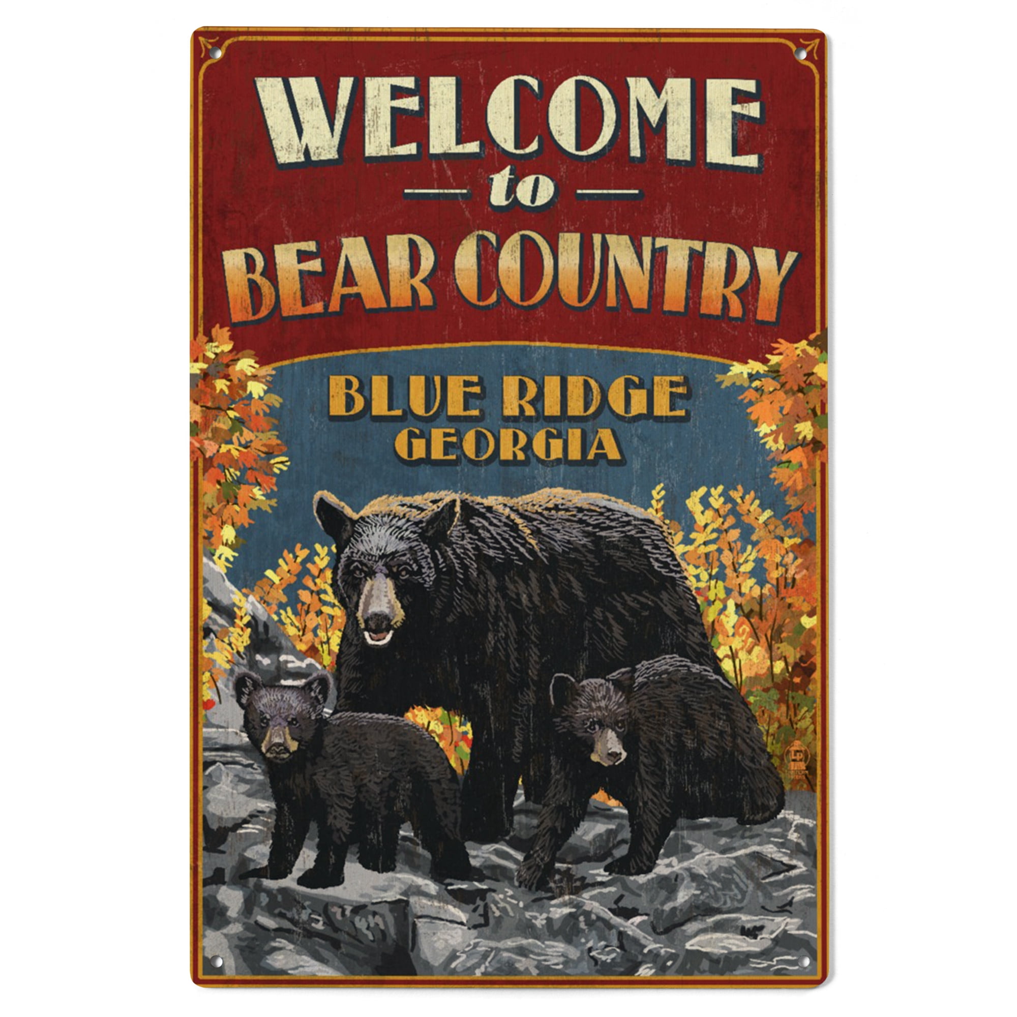 Blue Ridge, Georgia, Welcome to Bear Country, Vintage Sign Birch Wood ...