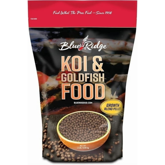 Blue Ridge Koi Fish Food 2lb - Koi Food 3/16” Large and Mini Blend Growth Formula, Goldfish Food, Premium Fish Food for Ponds, Ponds Fish Food, Floating Pond Pellets