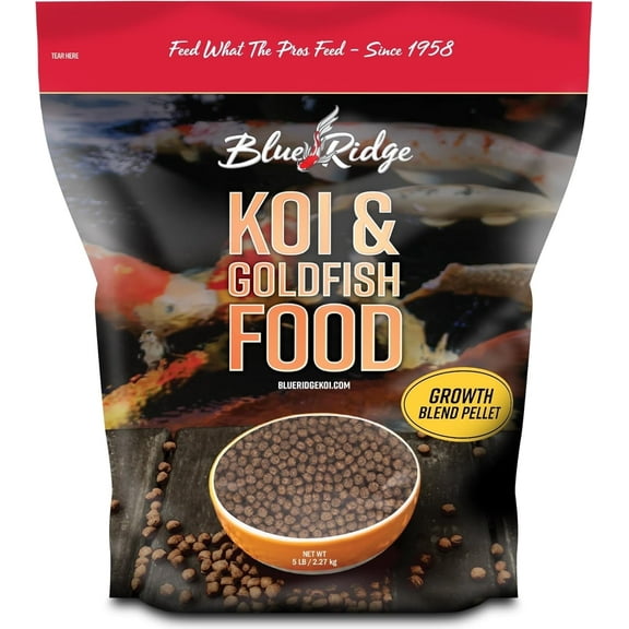 Blue Ridge Koi Fish Food 5lb - Koi Food 3/16” Large and Mini Blend Growth Formula, Goldfish Food, Premium Fish Food for Ponds, Ponds Fish Food, Floating Pond Pellets