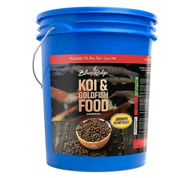 Blue Ridge Koi Fish Food 14lb - Koi Food Large 3/16" Growth Formula, Goldfish Food, Premium Fish Food for Ponds, Ponds Fish Food, Floating Pond Pellets