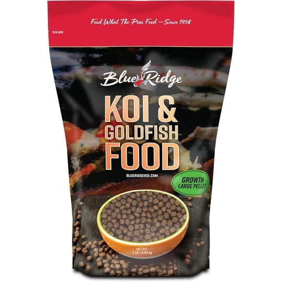 Blue Ridge Koi Fish Food 2lb - Koi Food Large 3/16" Growth Formula, Goldfish Food, Premium Fish Food for Ponds, Ponds Fish Food, Floating Pond Pellets