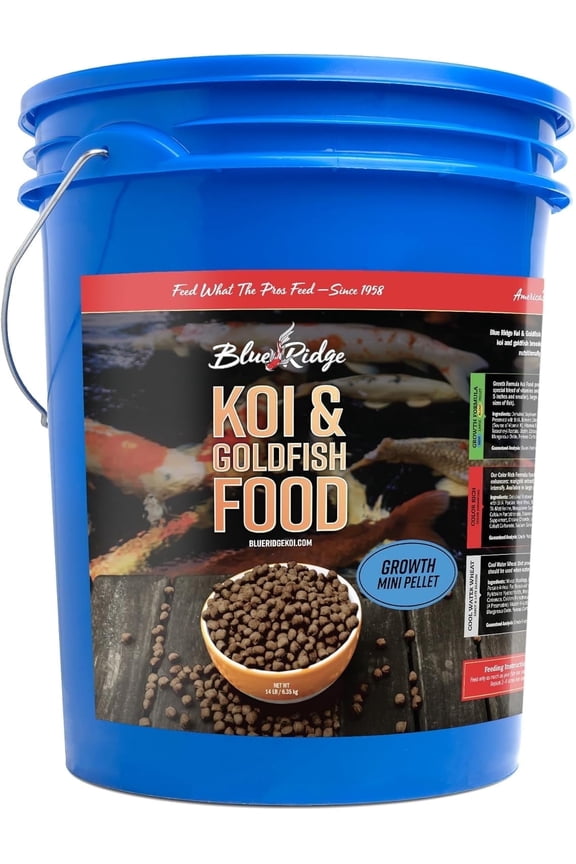Blue Ridge Koi Fish Food 14lb - Koi Food Mini Growth Formula Goldfish Food, Premium Fish Food for Ponds, Ponds Fish Food, Koi Food Fall and Winter Fish Food, Floating Pond Pellets Fish Food
