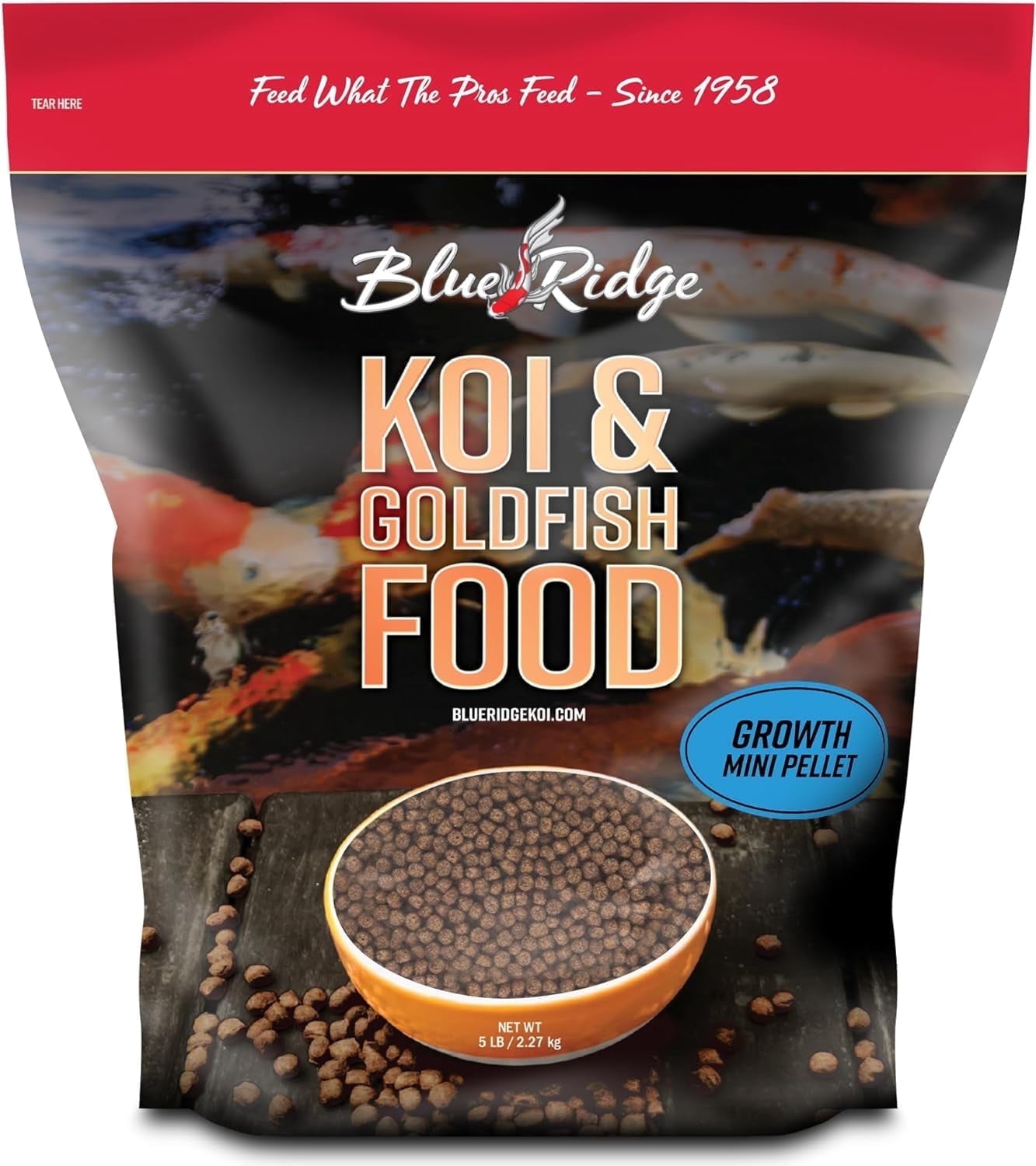 Blue Ridge Koi Fish Food 5lb - Koi Food Mini Growth Formula Goldfish Food, Premium Fish Food for Ponds, Ponds Fish Food, Koi Food Fall and Winter Fish Food, Floating Pond Pellets Fish Food