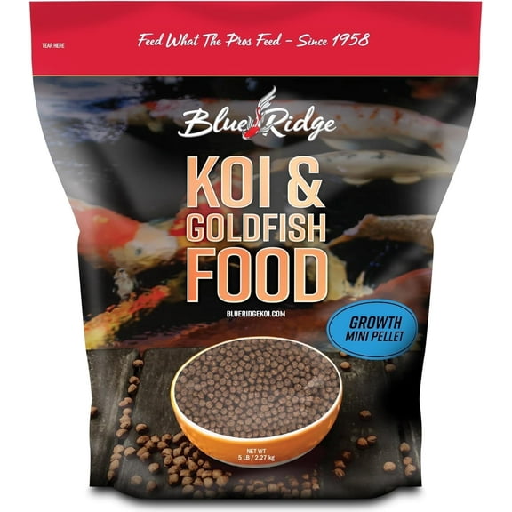 Blue Ridge Koi Fish Food 5lb - Koi Food Mini Growth Formula Goldfish Food, Premium Fish Food for Ponds, Ponds Fish Food, Koi Food Fall and Winter Fish Food, Floating Pond Pellets Fish Food