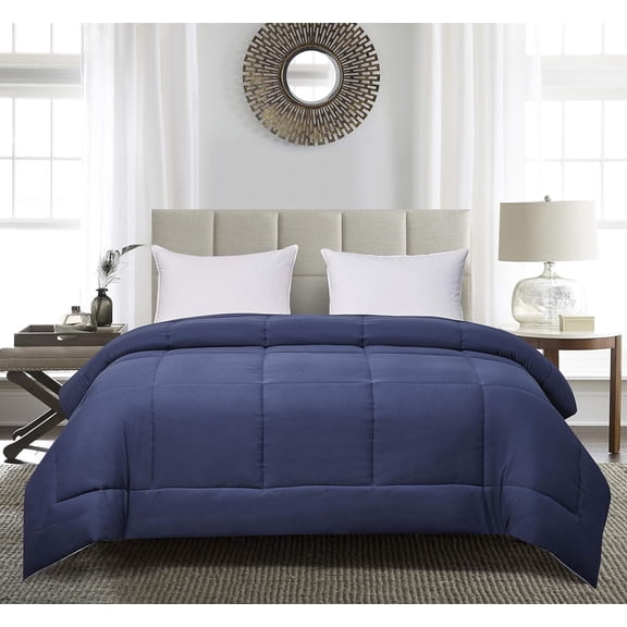 Blue Ridge Home Fashions Down Alternative Quilt Comforter for All Season, Full/Queen, Navy/Light Blue