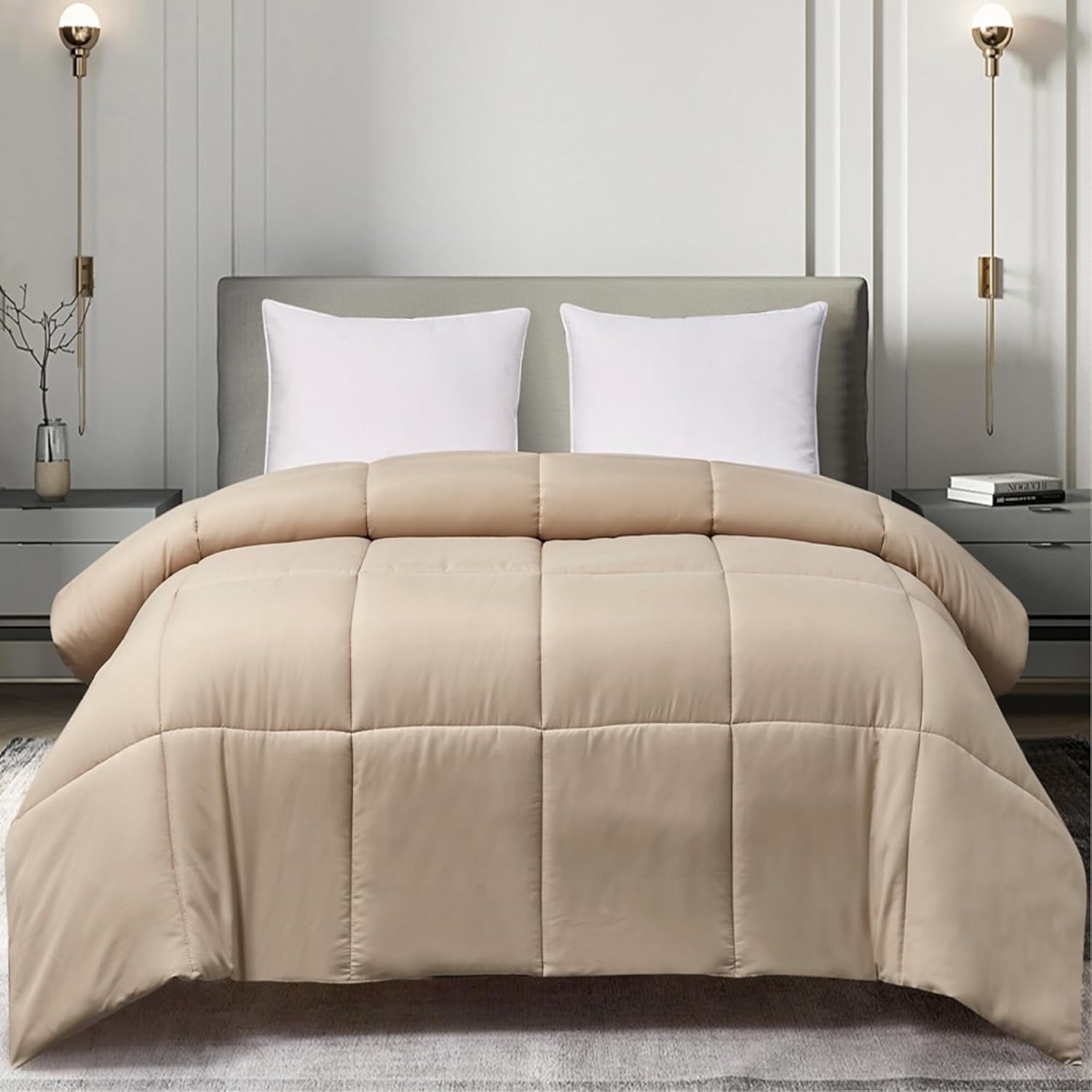 Blue Ridge Home Fashions Down Alternative Quilt Comforter for All Season, King, Khaki