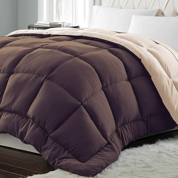 Blue Ridge Home Fashions Down Alternative Quilt Comforter for All Season, Twin, Chocolate/Khaki