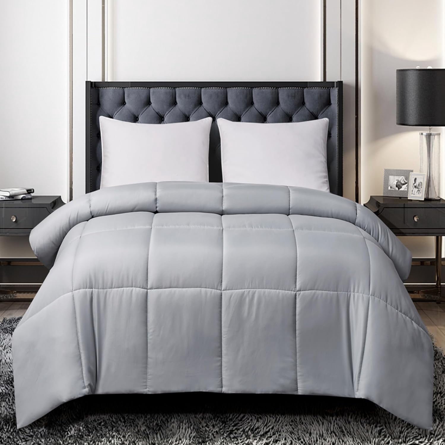 Blue Ridge Home Fashions Down Alternative Quilt Comforter for All Season, Twin, Platinum
