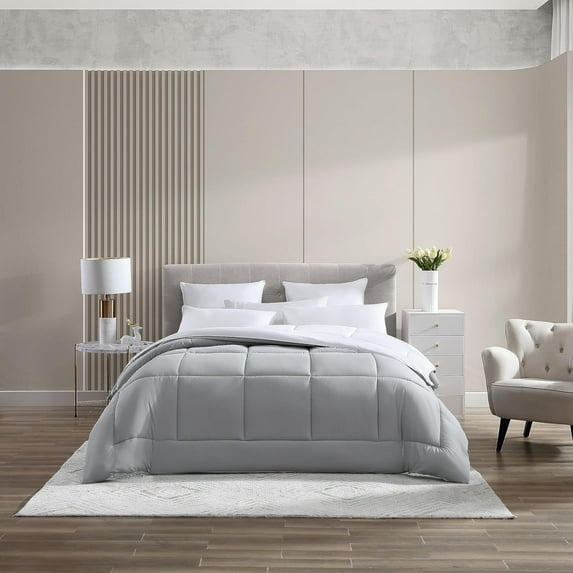 Blue Ridge Home Fashions Down Alternative Quilt Comforter for All Season, Twin, White/Platinum