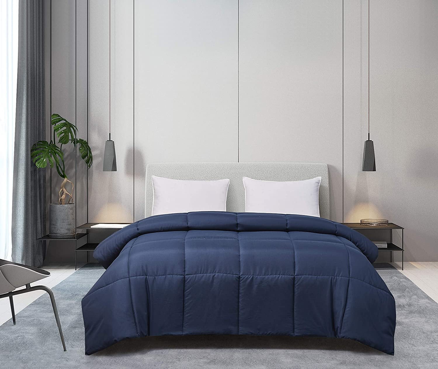 King Navy Microfiber Down Alternative Reversible Bedspread