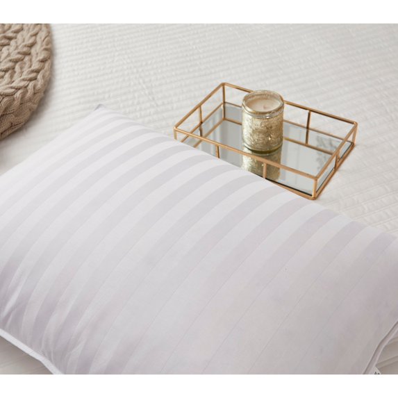 350 TC Damask Stripe Cotton Cover White Down Pillow King White