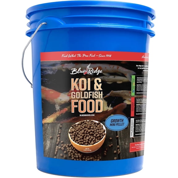 Blue Ridge Koi Fish Food 14lb - Koi Food Mini Growth Formula Goldfish Food, Premium Fish Food for Ponds, Ponds Fish Food, Koi Food Fall and Winter Fish Food, Floating Pond Pellets Fish Food