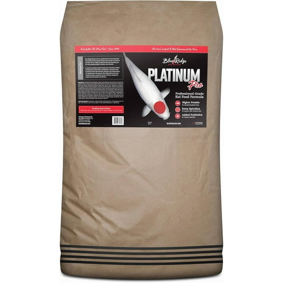 Blue Ridge Koi Fish Food 50lb - Koi Food 3/16 Platinum Pro Formula Goldfish Food, Premium Fish Food for Ponds, Floating Pond Pellets Fish Food