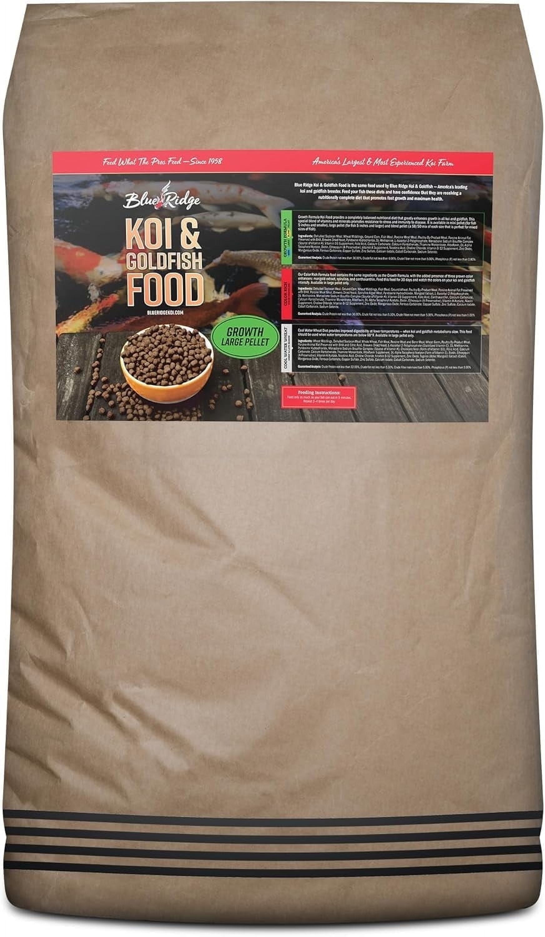 Blue Ridge Koi Fish Food 50lb - Koi Food Large 3/16" Growth Formula, Goldfish Food, Premium Fish Food for Ponds, Ponds Fish Food, Floating Pond Pellets