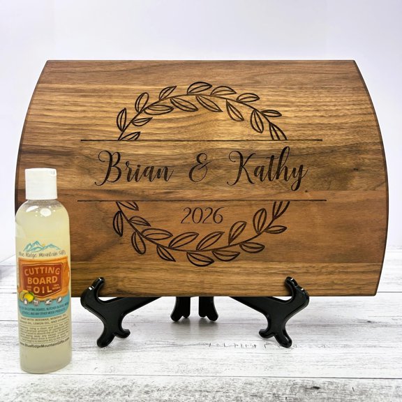 Blue Ridge Mountain Gifts Personalized Laser Engraved Wooden Cutting Board with Gift Box, Stand, and Oil New Home Essentials - Customized for Wedding, Anniversary, Mothers Day Gift