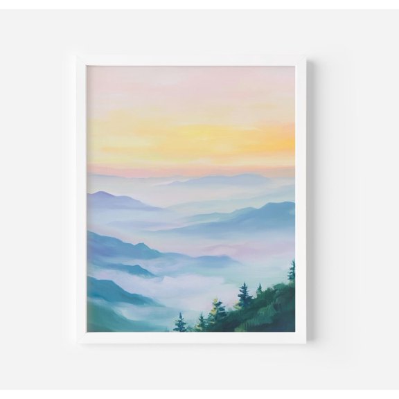 Blue Ridge Mountain Sunset Art Colorful Landscape, Unframed Paper Print