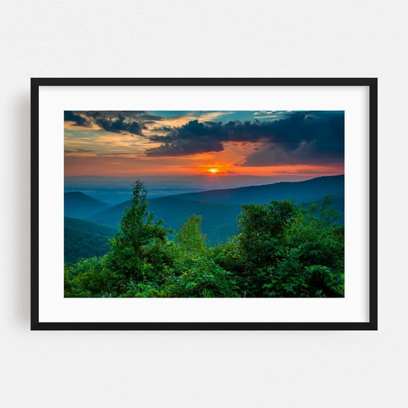 Blue Ridge Mountain Sunset - Virginia Photography Sunset Nature Mountain Landscape Forest Scenic Autumn Black Framed Wall Art Print 16 x 24 inches
