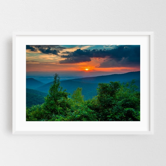 Blue Ridge Mountain Sunset - Virginia Photography White Framed Wall Art Print 20 x 30 inches